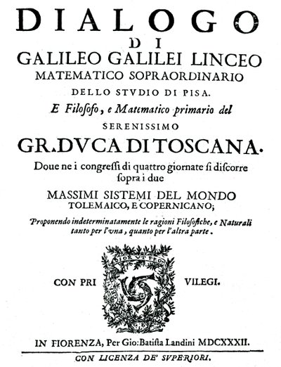 Página de rosto do Dialogo, de Galileo, 1632 de Unbekannt