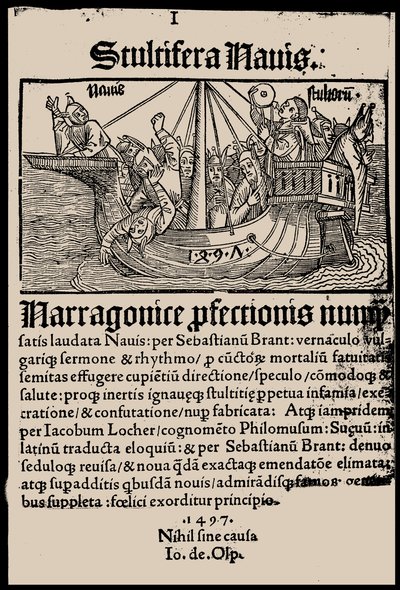 Página de rosto do livro Ship of Fools, de Sebastian Brant, 1497. de Unbekannt