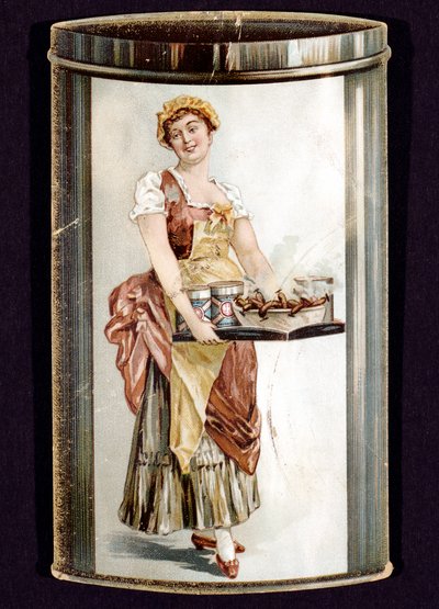 Cartão comercial para Frankfurters enlatados, produzido por Heinrich Bauer de Frankfurt am Main, Alemanha, c1895 de Unbekannt