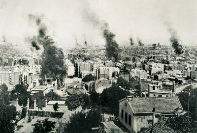 Semana Trágica de 1909, Incêndio dos conventos. Imagem publicada na revista "La Actualidad". Barcelona, Espanha de Unbekannt