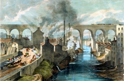 Trem cruzando o viaduto de Stockport na London & North Western Railway, c1845 de Unbekannt