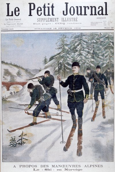 Tropas em esquis em manobras alpinas, Noruega, 1902 de Unbekannt