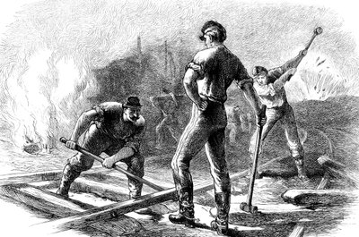 Tropas rasgando uma estrada de ferro, Guerra Civil Americana, 1861-1865 c1880 de Unbekannt
