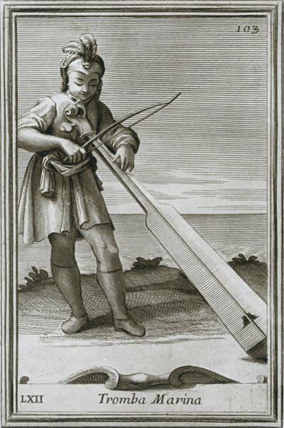 Trombeta marinha Trumscheit, gravada no livro F. Bonannis Harmonic cabinet, Roma, 1722, 1948 de Unbekannt