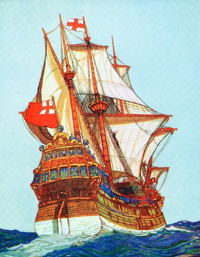 Navio Tudor do tipo utilizado por corsários e exploradores, séculos XV-XVI de Unbekannt