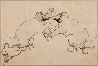 Dois elefantes em combate, início dos anos 1700. de Unbekannt
