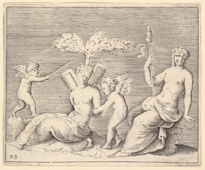 Duas mulheres e dois cupidos, publicado ca. 1599-1622. de Unbekannt