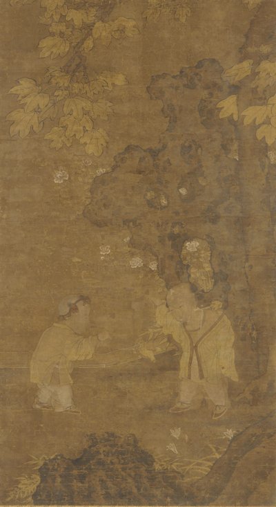 Dois meninos brincando com a marionete de um leão, dinastia Ming, século XV-XVI. de Unbekannt