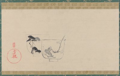 Duas taças decoradas respectivamente com pinho e ameixa, período Edo, provavelmente do século XIX. de Unbekannt