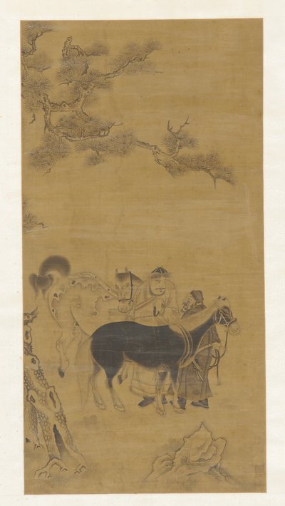 Dois homens e dois cavalos sob um pinheiro, dinastia Qing, século XVIII. de Unbekannt