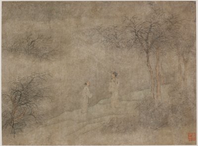 Dois homens andando no bosque enevoado, dinastia Ming, 1368-1644. de Unbekannt