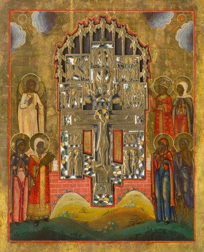 Crucificação - ícone com personagens sagrados de Unbekannt