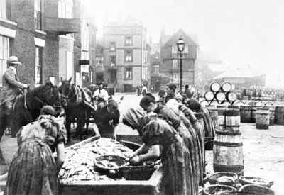 Reino Unido : Calhas de arenque escocesas a trabalhar em Scarborough. Scarborough, c1890 de Unbekannt