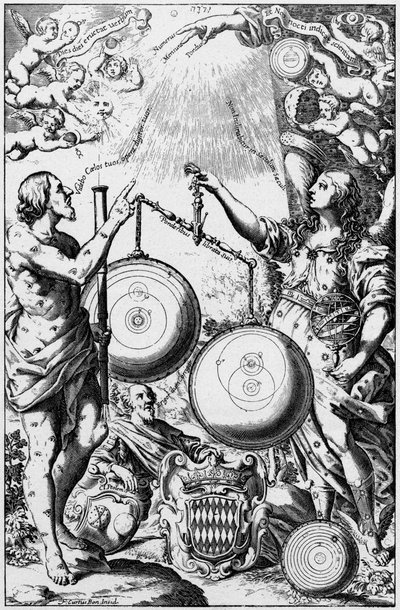 Urania, a Musa da Astronomia, pesando e comparando sistemas do universo, 1651 de Unbekannt