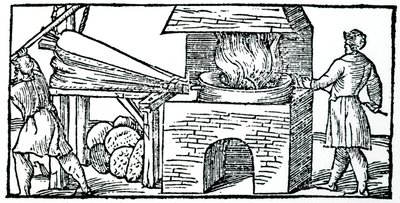 Usando foles para aumentar o calado em um forno, 1540 de Unbekannt