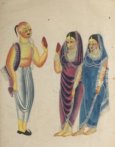Devoto de Vaishnava com duas mulheres, do século XIX. de Unbekannt