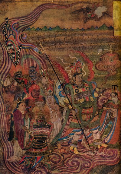 Vaishravana viajando através das ondas, das Cavernas dos Mil Budas, c900 de Unbekannt