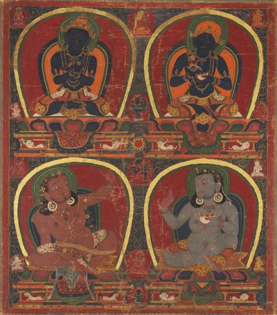 Vajradhara, Nairatmya e Mahasiddhas Virupa e Kanha, c. 1450 de Unbekannt