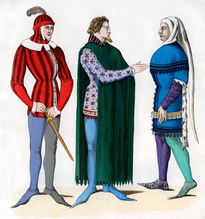 Manobrista e senhores em traje do século XIV, 1882-1884 de Unbekannt