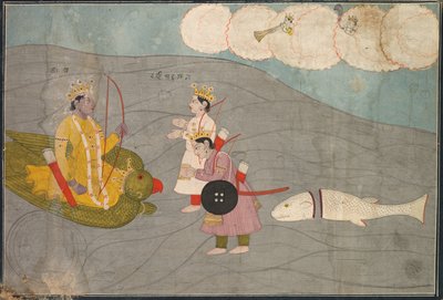 Filhos Vanasuras Submetem a Krishna: Cena da Seção Aniruddha Usha de Krishna Lila, c. 1840 de Unbekannt