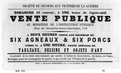 Vente Publique, dos cartazes políticos franceses da Comuna de Paris, maio de 1871 de Unbekannt