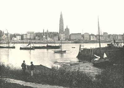 Vista do outro lado do rio para a Catedral, Antuérpia, Bélgica, 1895. de Unbekannt