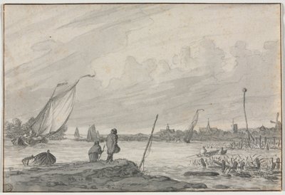Vista de Alkmaar com barcos, 1600s. de Unbekannt