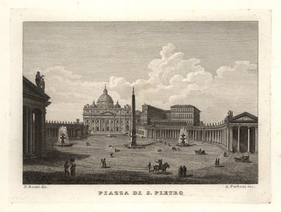 Vista da Praça de São Pedro, Piazza di S. Pietro, com a Basílica de São Pedro e o antigo obelisco egípcio. de Unbekannt