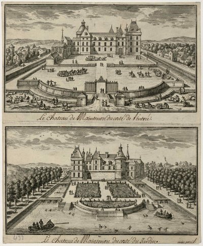 Vista do Château de Maintenon a partir da entrada e do jardim, século XVII. de Unbekannt