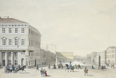 Vista do aterro Moika da ponte da polícia, 1839 de Unbekannt