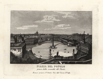 Vista da Piazza del Popolo, Place du Peuple, com um obelisco egípcio de Ramsés II de Heliópolis, do cume do Monte Pinciano, Roma de Unbekannt