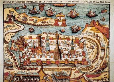 Vista da cidade de Calais em 1538. Xilogravura. de Unbekannt