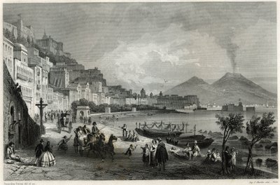 Vista do porto e da cidade de Nápoles no século XIX, no livro sobre o Mediterrâneo de Louis Enault (1824-1900), jornalista e viajante francês. de Unbekannt