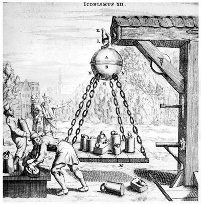 Demonstração de Von Guerickes do poder da pressão do ar, 1672 de Unbekannt