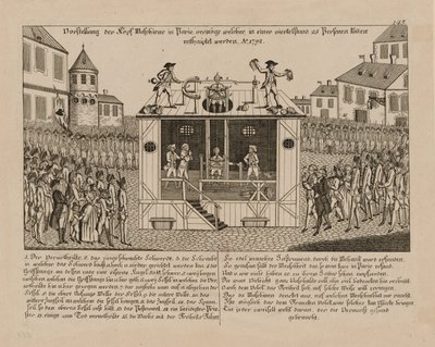 Apresentação da cabeça da máquina em Paris, 1792. de Unbekannt