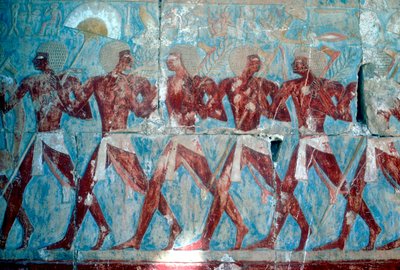 Pintura de parede: retornando da expedição, Templo da Rainha Hatshepsut, Luxor, Egito, c1470 aC de Unbekannt