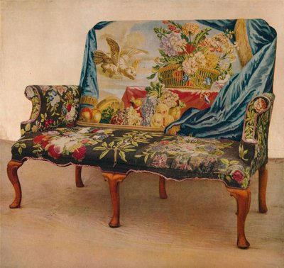 Sofá de nogueira com tapeçaria do Soho, c1730, 1929 de Unbekannt