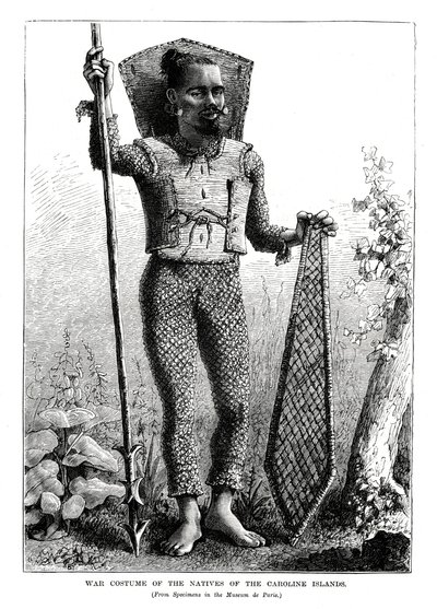 Traje de Guerra dos Nativos das Ilhas Carolinas, Oceano Pacífico central, 1877 de Unbekannt