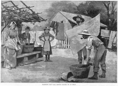 Dia da lavagem - todas as mãos foram convocadas para ajudar, 1889 de Unbekannt