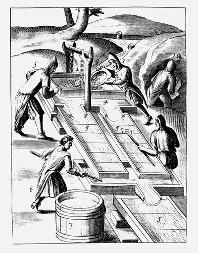 Lavagem de minério para extrair ouro, 1683 de Unbekannt