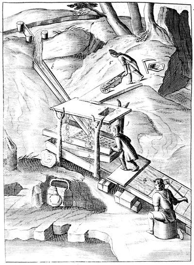 Lavagem de minério para extrair ouro, 1683 de Unbekannt