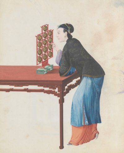 Aquarela de músico tocando yunluo, final do século XVIII. de Unbekannt