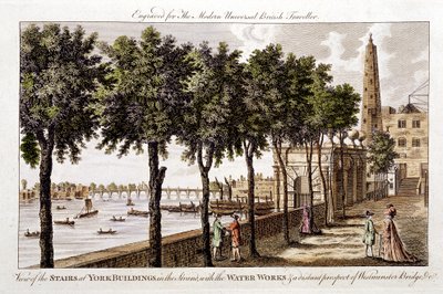 Sistema hidráulico nos edifícios de York, Strand, fornecendo água para o Tamisa em Londres, 1790 de Unbekannt