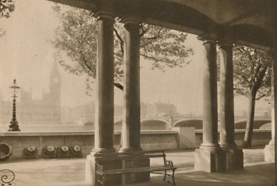 Ponte de Westminster e Big Ben no terraço do Hospital St. Thomass, c1935. de Unbekannt