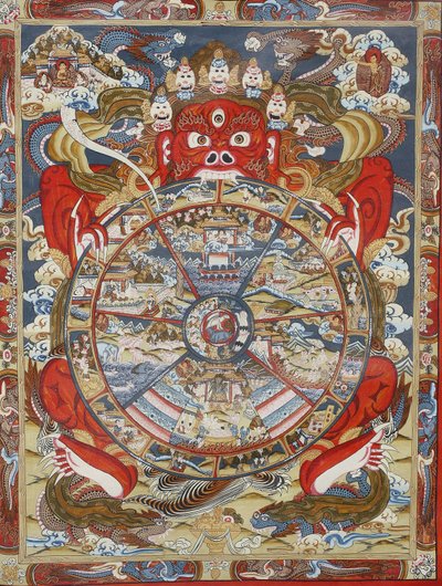 Roda da vida ou roda do Samsara (Mandala). Mosteiro de Kopan, Bhaktapur, Nepal de Unbekannt
