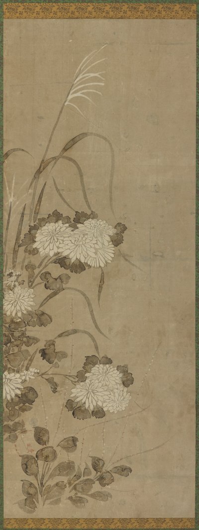 Crisântemos e gramíneas brancas, período Edo, 1615-1868. de Unbekannt