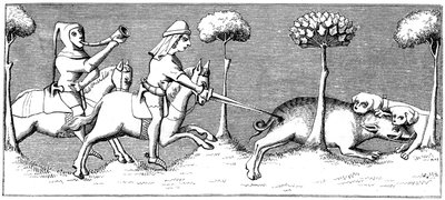 Caça ao javali com cães, século XIV 1849 de Unbekannt
