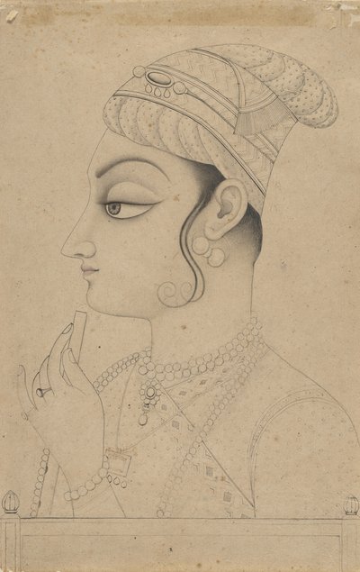 Mulher com uma flauta e vestida como Krishna, meados do século XVIII. de Unbekannt
