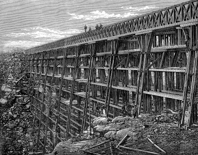 Ponte de cavalete de madeira na ferrovia Union Pacific, Dale Creek, Wyoming, EUA, 1869 de Unbekannt