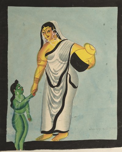 Yasoda Levando o infante Krishna para passear, de 1800. de Unbekannt